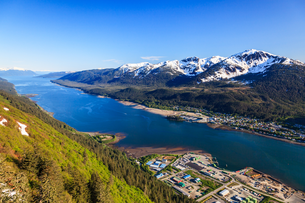 Juneau,,alaska.,aerial,view,of,the,gastineau,channel,and,douglas